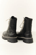 Women's Black Rhinestone Detail Platform Combat Boots