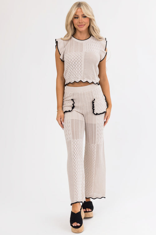 Women's Coconut Textured Knit Top with Ruffle Sleeves