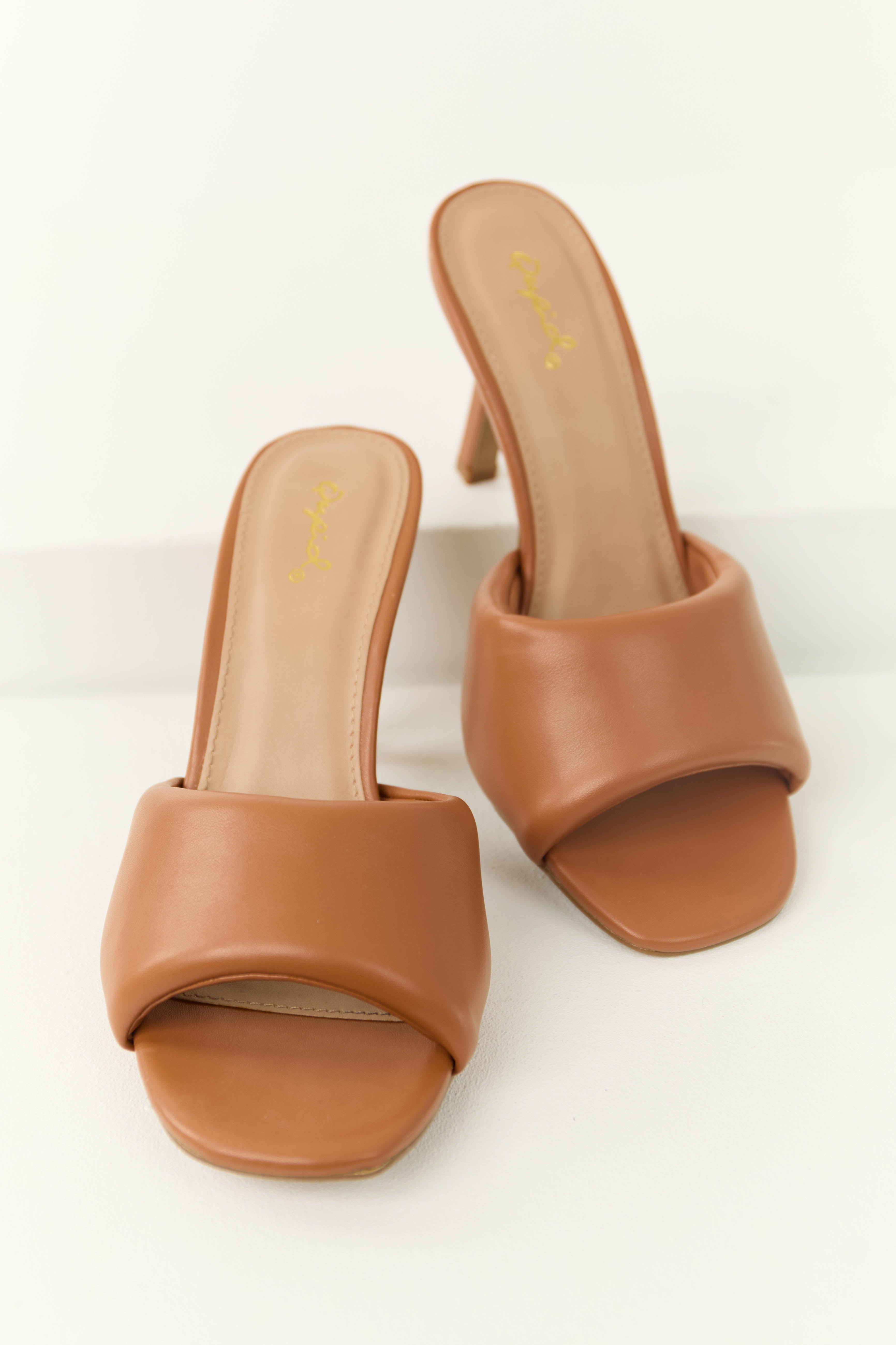 Women's Cognac Single Puffy Strap Stiletto High Heels