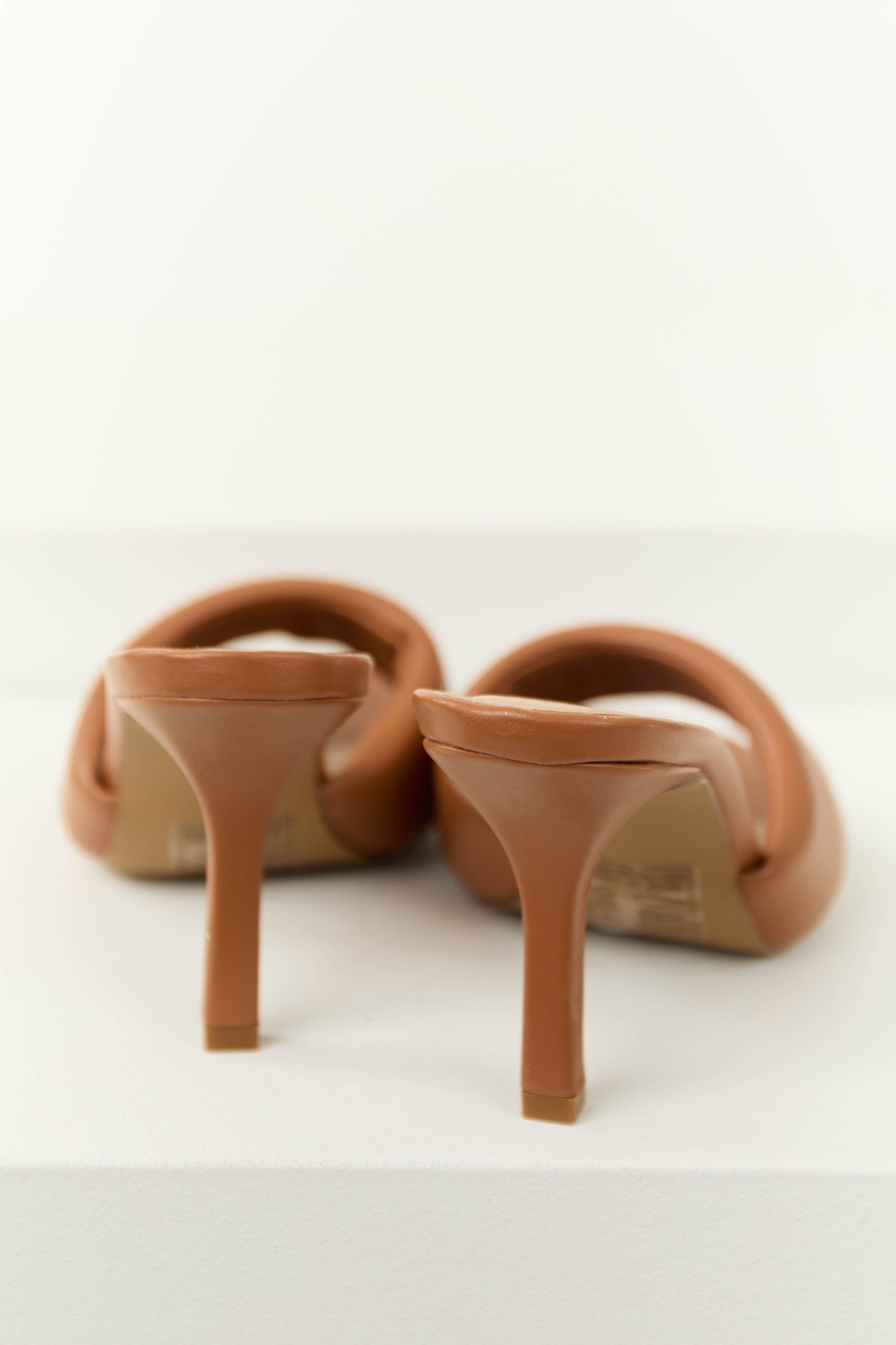Women's Cognac Single Puffy Strap Stiletto High Heels